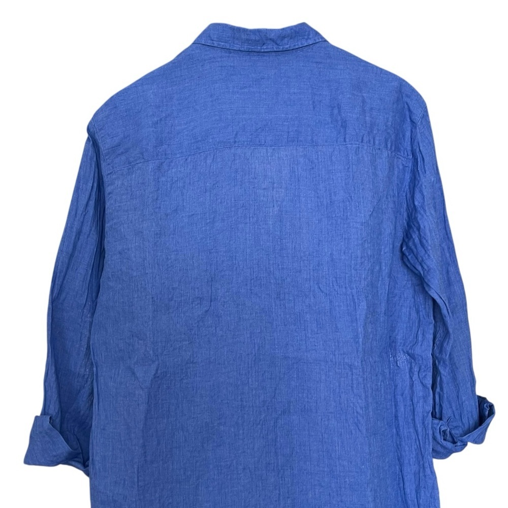 Frank & Eileen Linen Mary Button Down Long Sleeve Shirtdress Indigo Blue Small - Picture 5 of 13